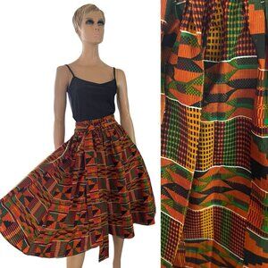 NWT African Kente Short Skirt w/ Attached Belt & Scarf Kente Print Cotton - O/S